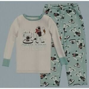 Cat & Jack Yeti Pajamas Boys Sz 2T 2‎ Pc Fleece Long Sleeve Pants PJs Sleepwear